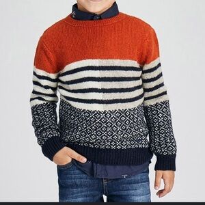 Mayoral Boys Wool Blend Color Block Crewneck Sweater Orange, White, Black Size 6